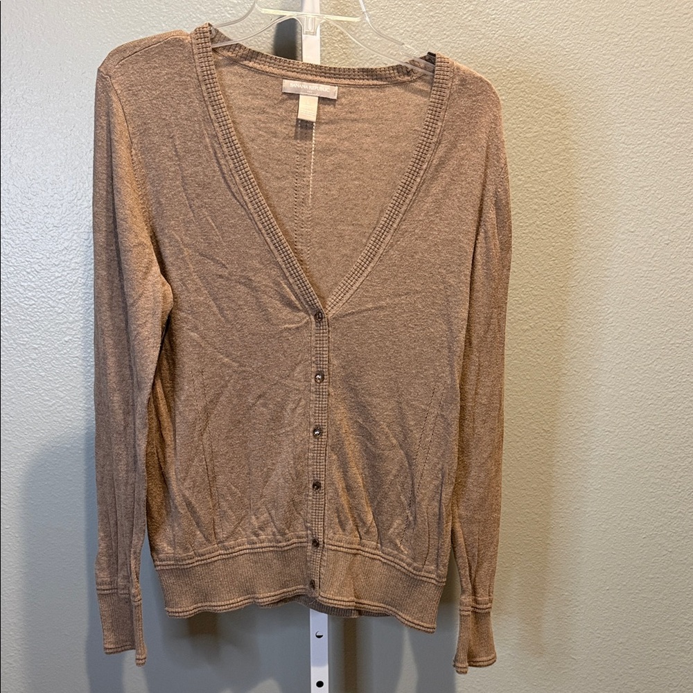 Banana Republic Light Brown V-Neck Button Front Cardigan